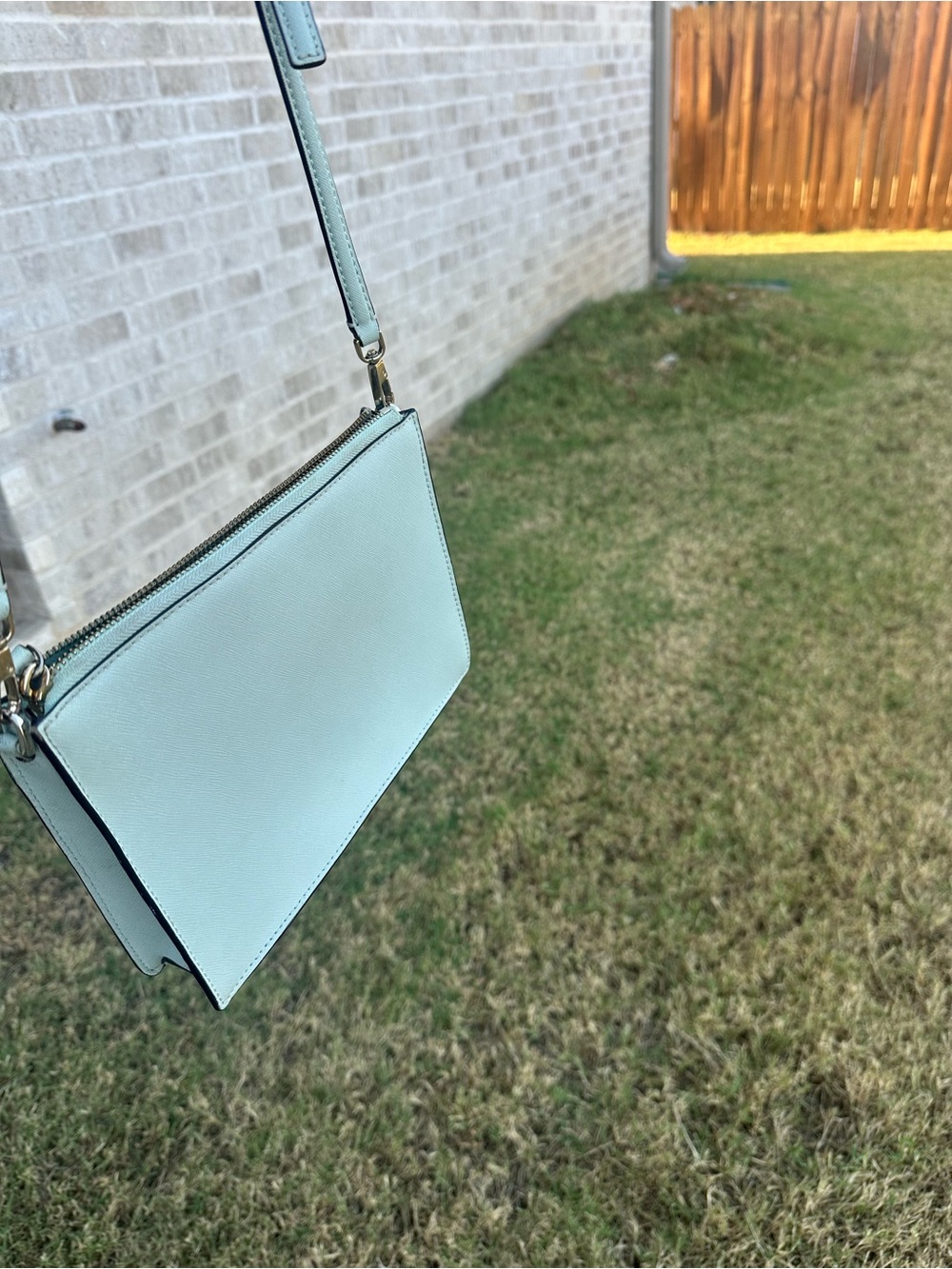 kate spade Pale Blue Leather Crossbody with Gold Logo - Picture 6 of 10